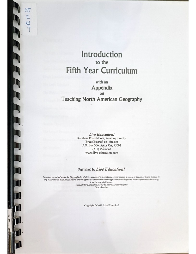 Introduction to the Fifty Year Curriculum with an Appendix on Teaching North American Geography